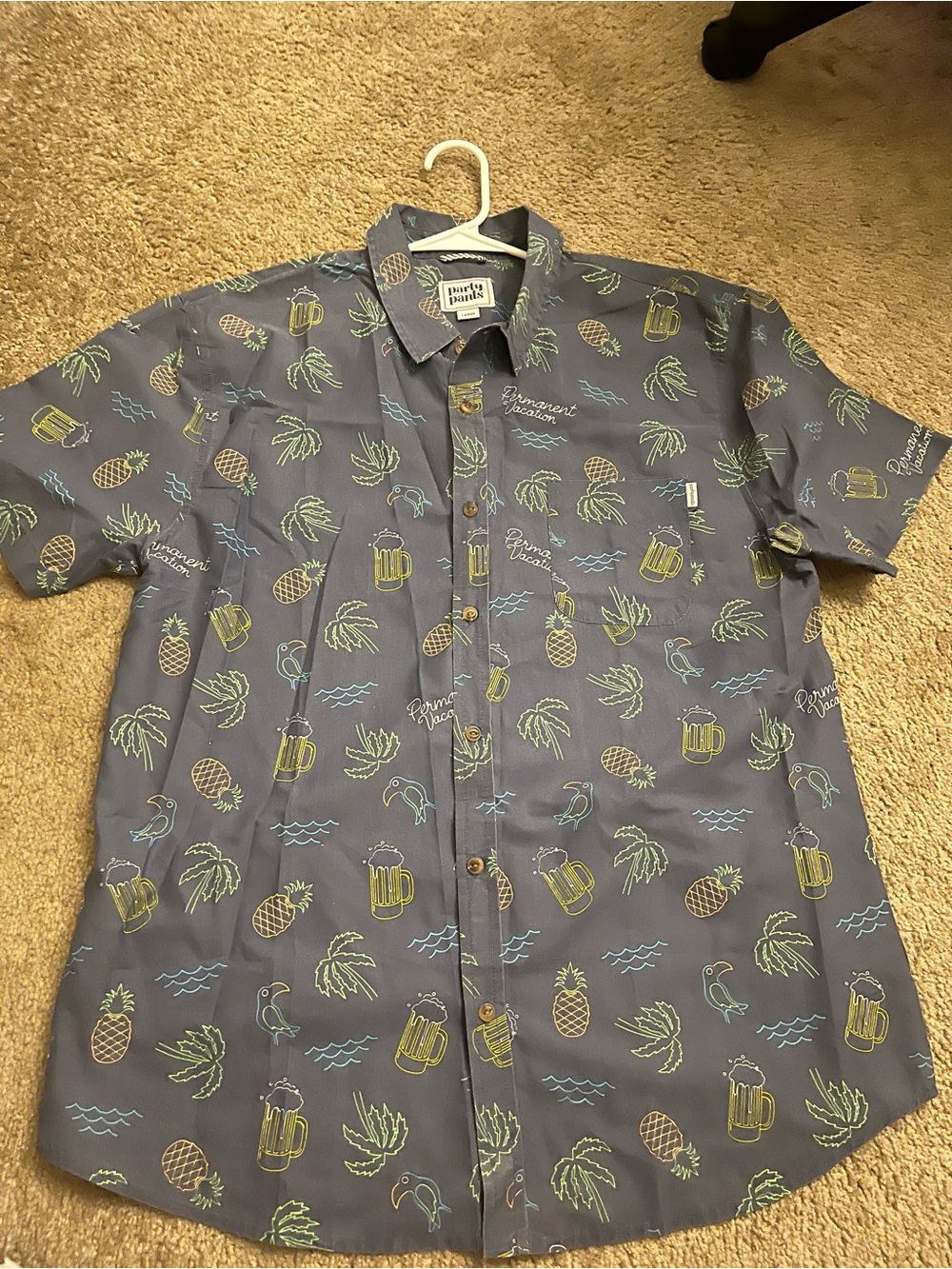 Mens Short Sleeve Pineapple Print Shirt - Blue